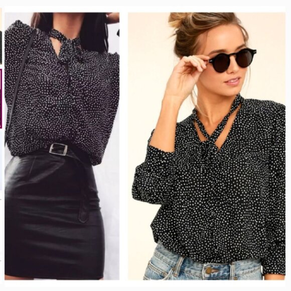 LULU’S | On The Spot Black Polka Dot‎ Button Up Top | Size Medium Women's - Picture 11 of 15
